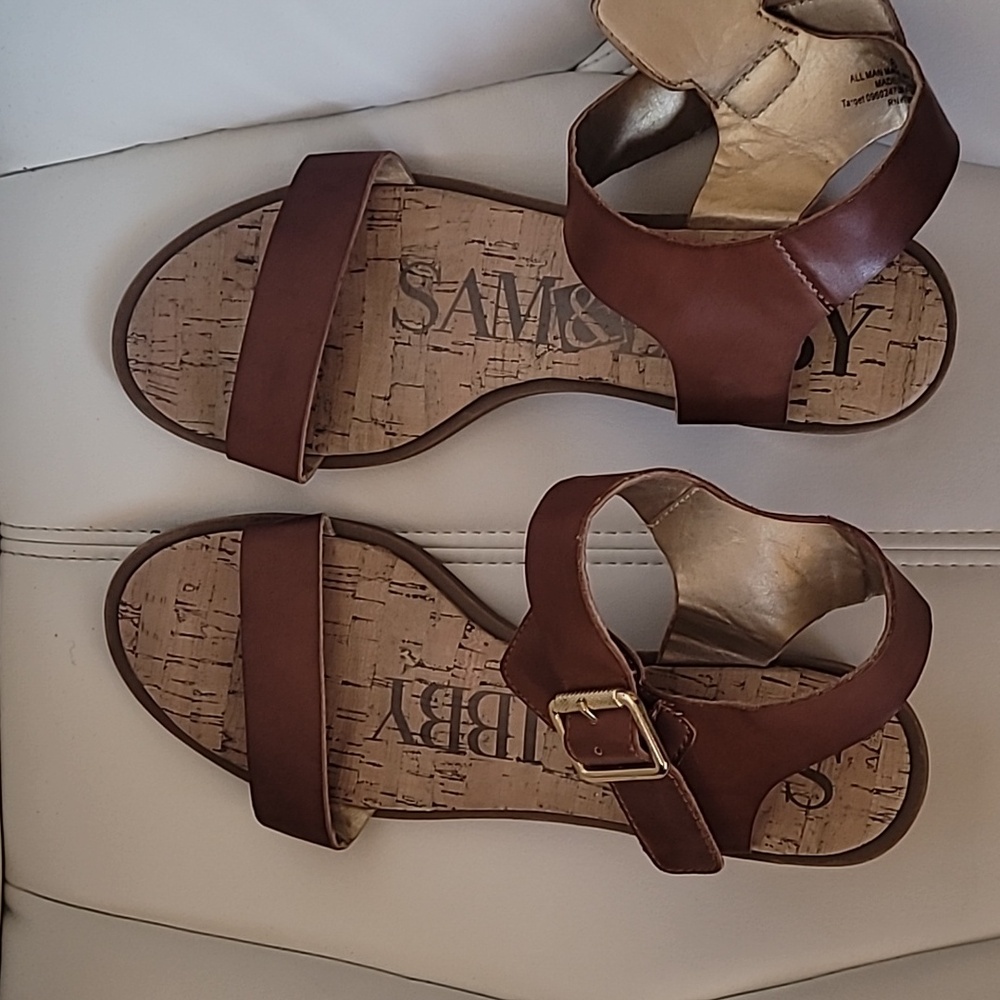 SAM & LIBBY Cognac Strap Sandal 8